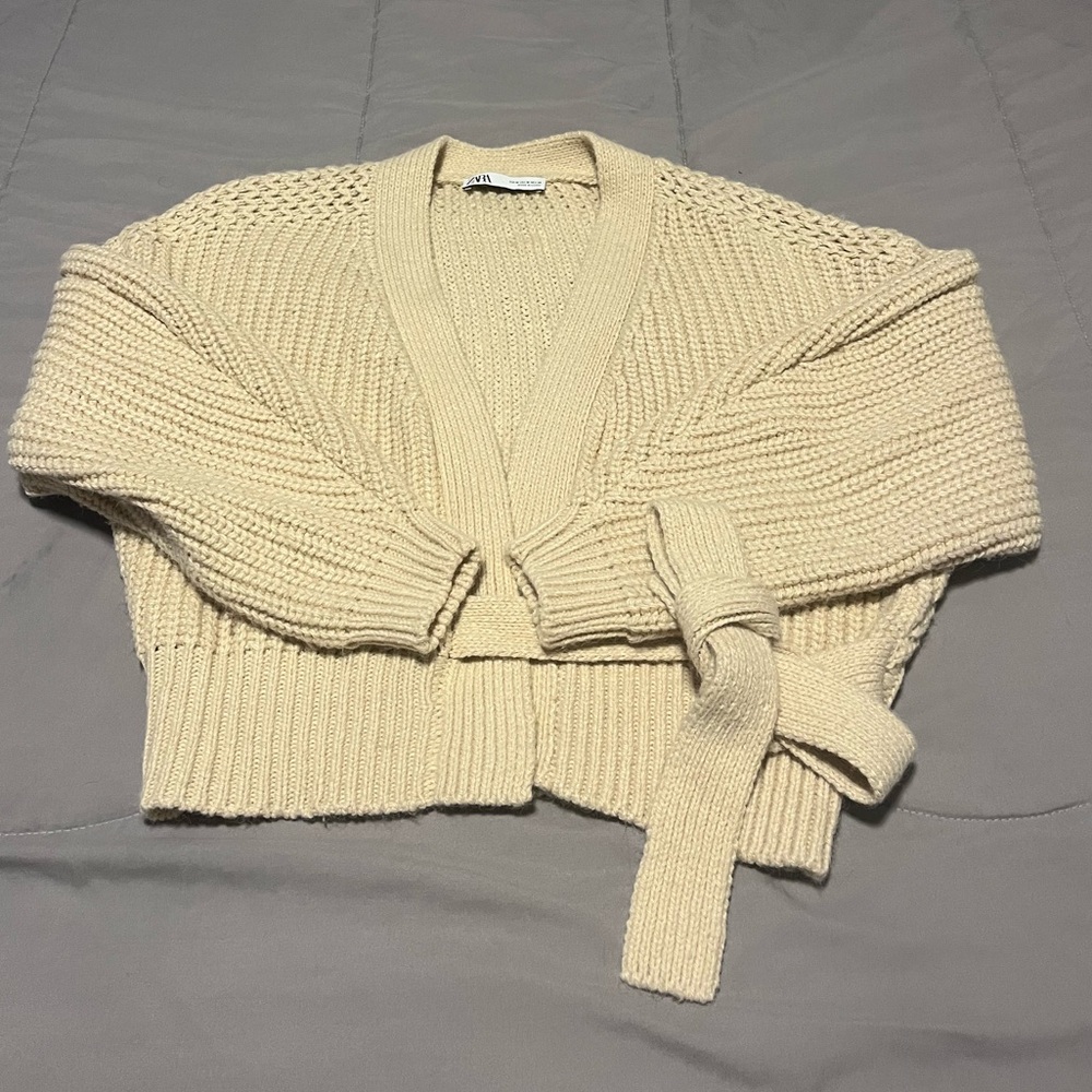 Beige Knit Zara Wrap Sweater